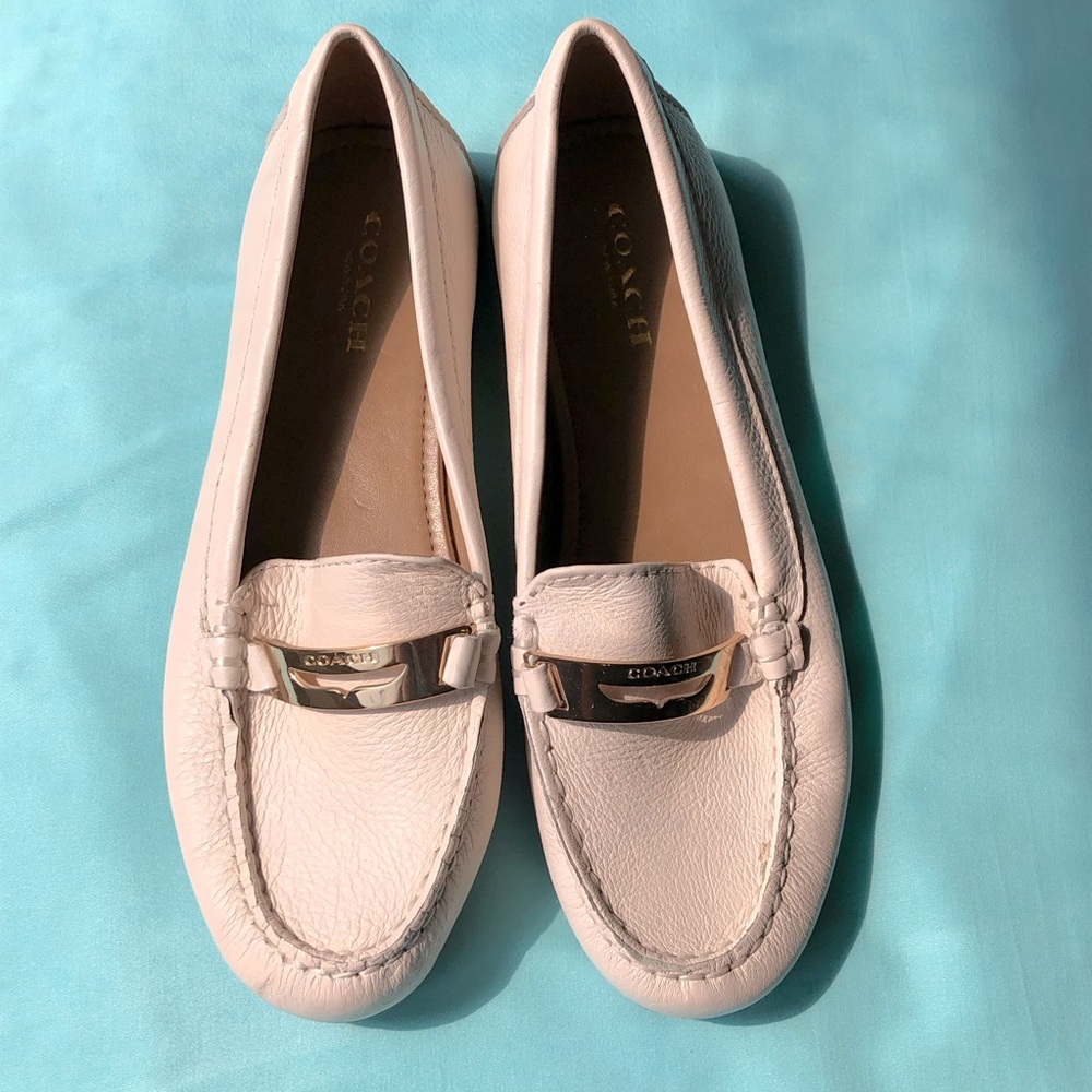 💕LIKE NEW Worn 2 twice! Authentic coach designer cream leather buckle loafers 5